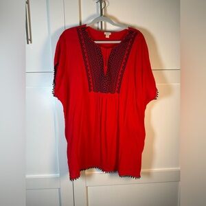 J. Crew Red Tunic with Black Embroidery